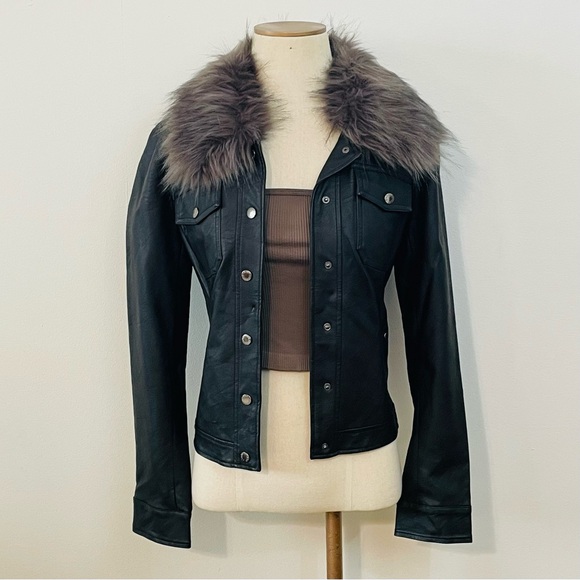 Guess Black Jacket with Faux Fur Collar - Picture 1 of 7
